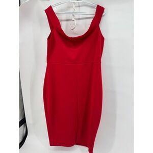 Boohoo Plus Red Romantic Off Shoulder Bodycon Midi Dress Size 16